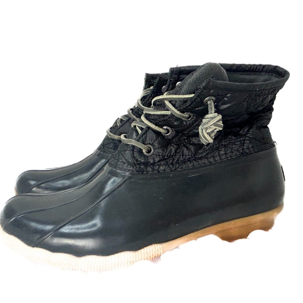Sperry Waterproof Black/Tan Duck Boots Quilted Lace-ups 7.5M